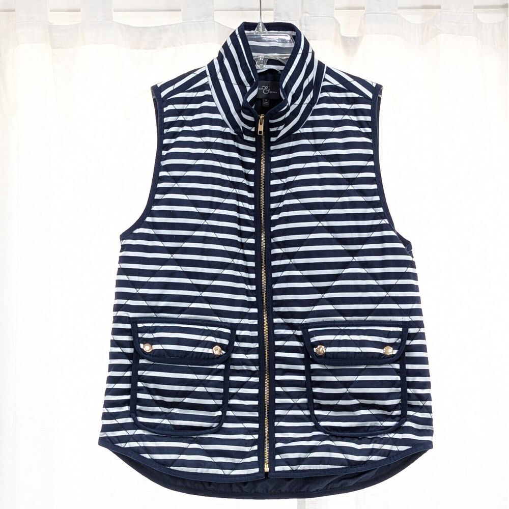 Navy Stripe Full Zip Vest Market‎ & Spruce Gold Zipper Front Pockets Size Medium